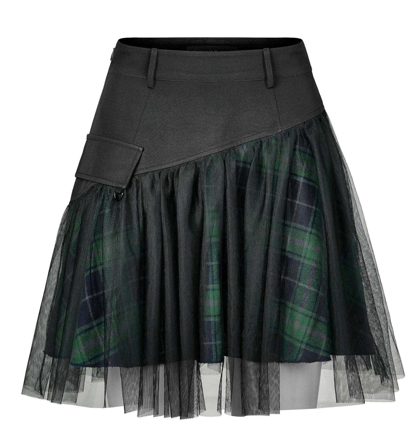 PUNK RAVE DAILY Gothic Skirts Goth Mini Plaid Skirt with Tulle Punk Dunk High Waist A-Line Party Skirt