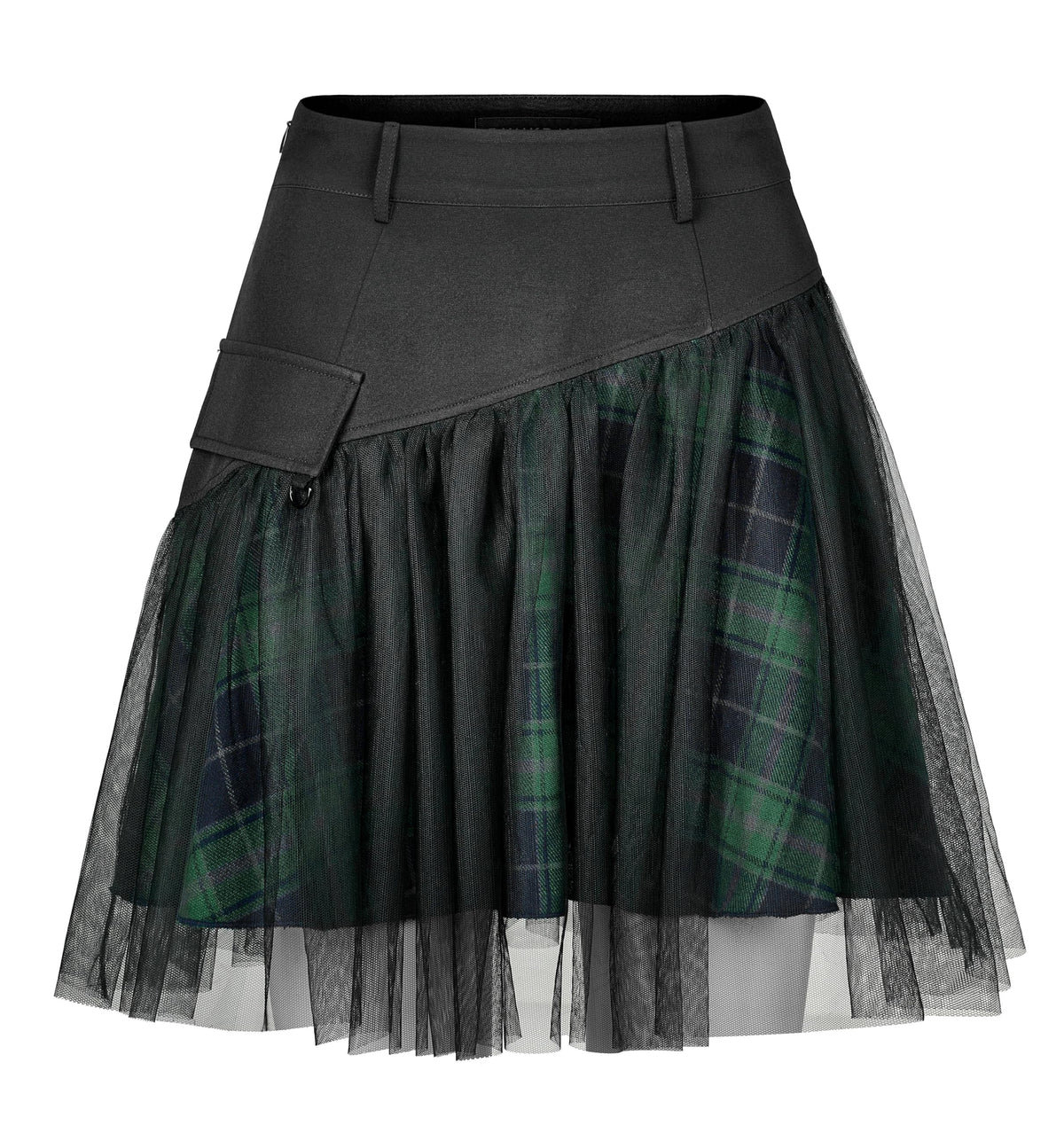 PUNK RAVE DAILY Gothic Skirts Goth Mini Plaid Skirt with Tulle Punk Dunk High Waist A-Line Party Skirt