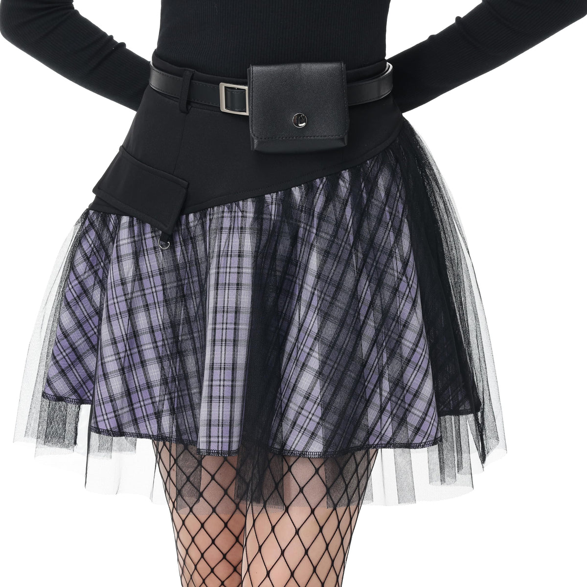 PUNK RAVE DAILY Gothic Skirts Goth Mini Plaid Skirt with Tulle Punk Dunk High Waist A-Line Party Skirt